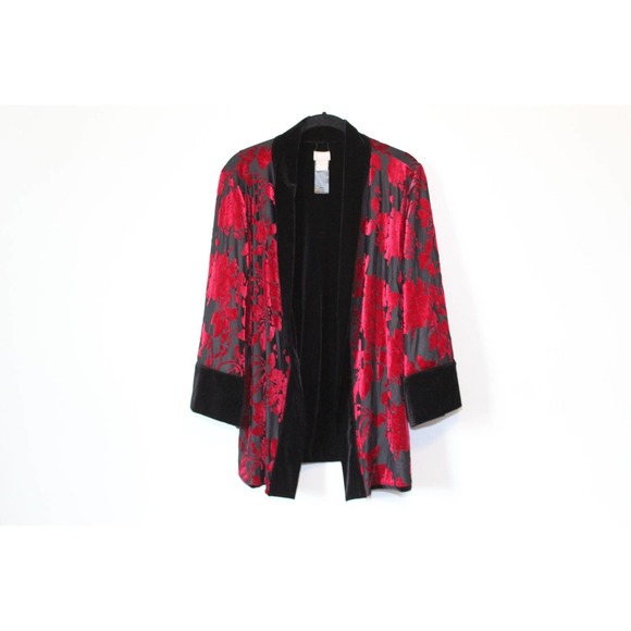 Chico's Travelers Collection Reversible Black To Red Velvet Jacket 1 8/10 H13887 - Picture 2 of 12